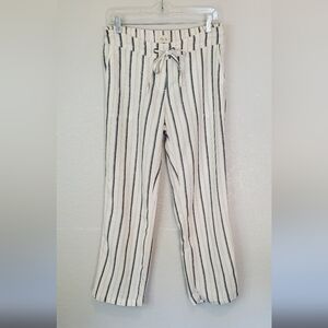 💚5/$25 Per Se Linen Blend Striped Cream & Navy Wide Leg Casual Pants Size Small